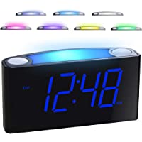 Reloj Despertador Digital- 7 Luces nocturnas de Colores- 7&quot-Pantalla LED y Atenuador de Luz- 2 Puertos USB- 12-24 H…